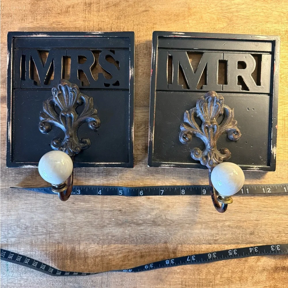 Vintage Mrs. & Mr. Black Wall Hooks